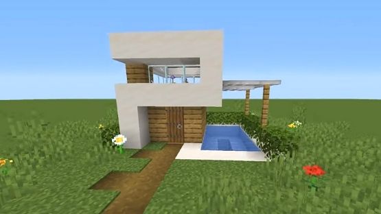 Construcción de Minecraft con piscina